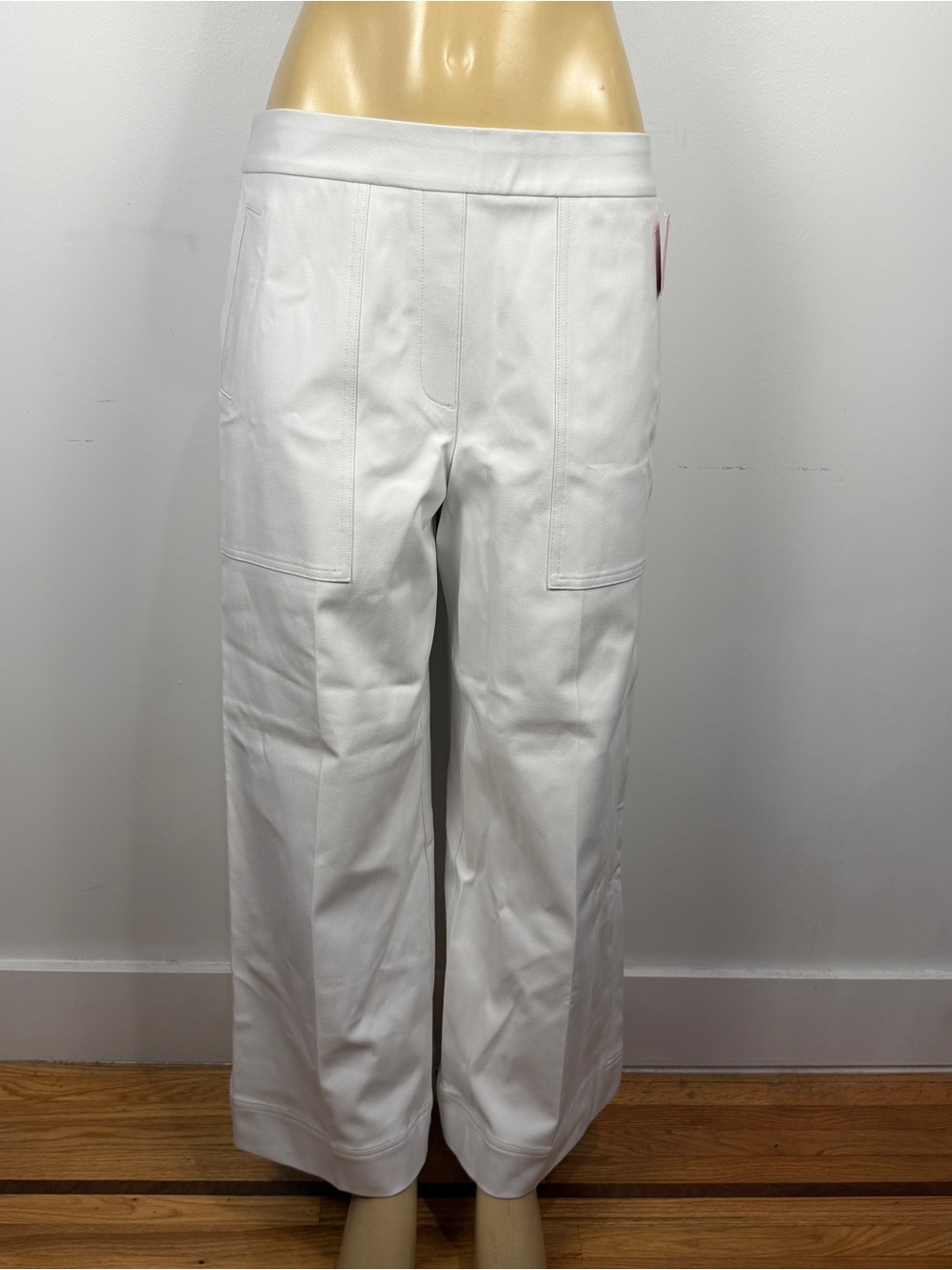 New Spanx Crop Wide Leg Pants Sz L White Stretch Pullon Twill 20479R NWT